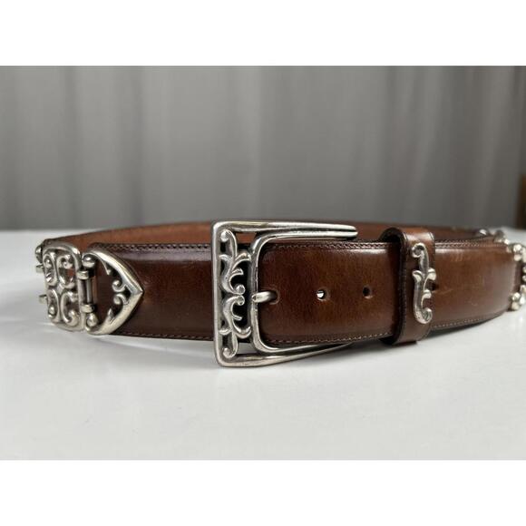 Brighton Accessories - Vintage 90's Womens Brighton Brown Leather & Silver Belt SzS Y2K Rodeo Western